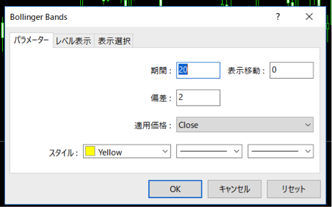 ボリンジャーバンドの設定画面