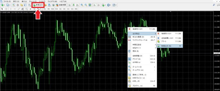 MT4新規注文画面の出し方