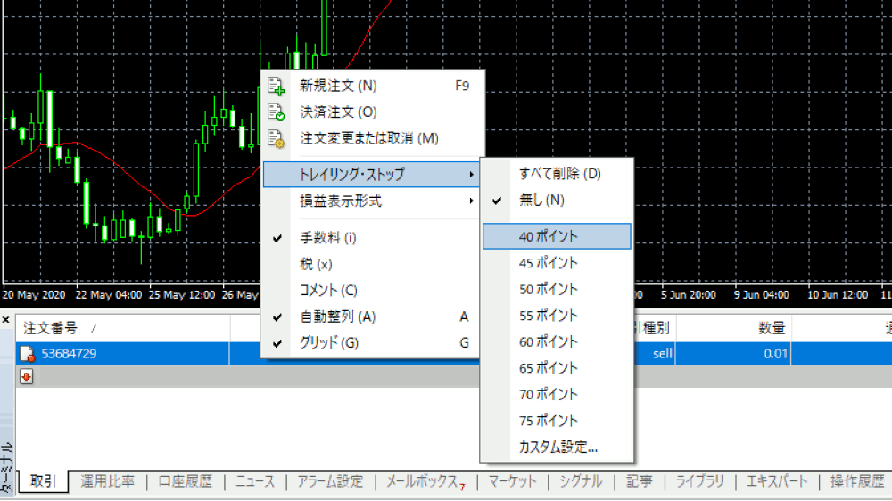 MT4トレイリングストップ（トレール幅）の設定