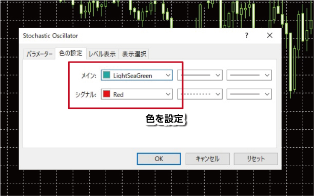 ストキャスティクスの色の設定