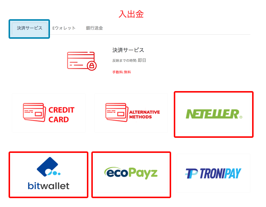 トレードビューの入金ー決済サービス