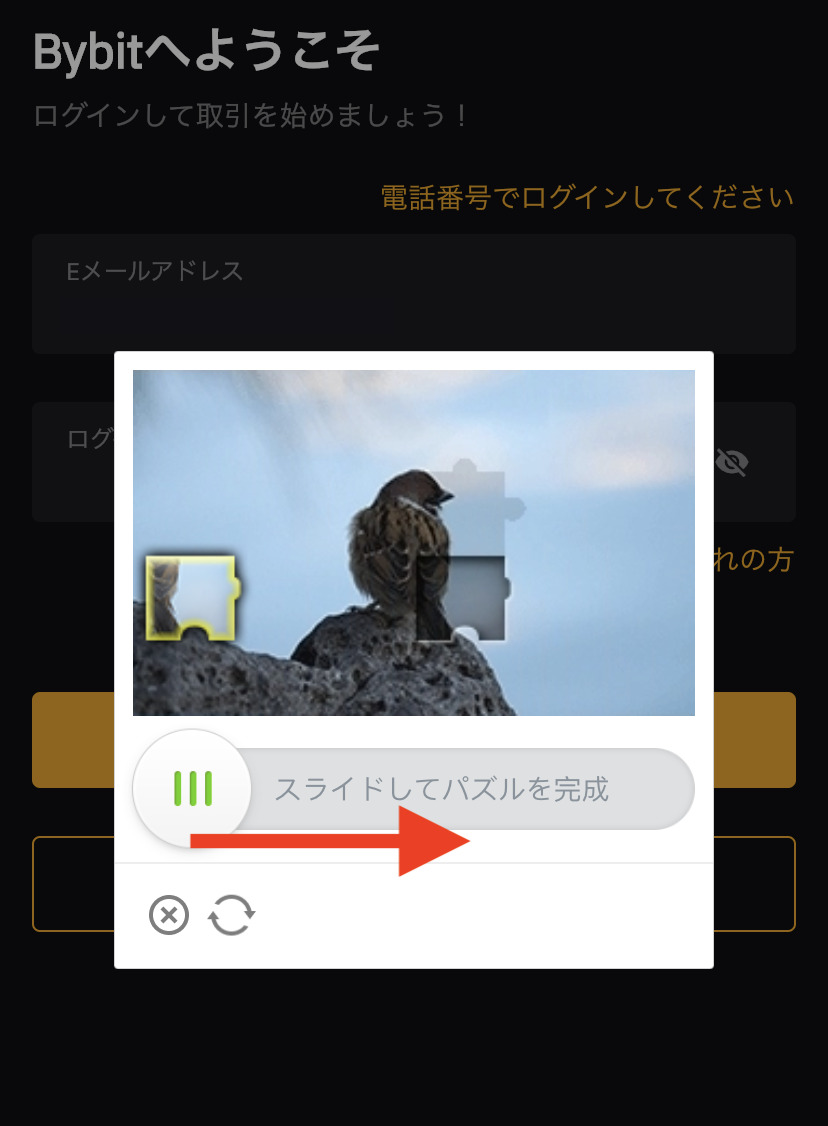 Bybitスマホアプリのパズル認証