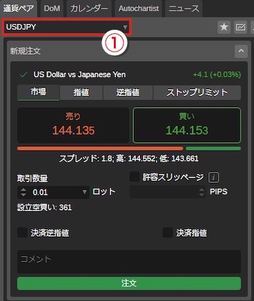 cTraderのメニュー画面