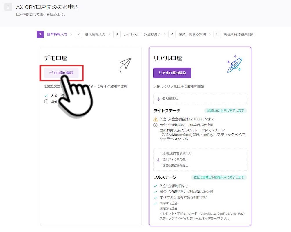 AXIORY（アキシオリー）でデモ口座を開設