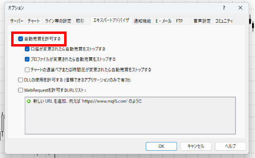 【手順4】自動売買（EA）をチャートで稼働するように設定-2
