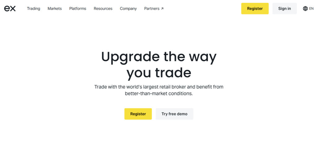 Exness公式サイトトップ画面