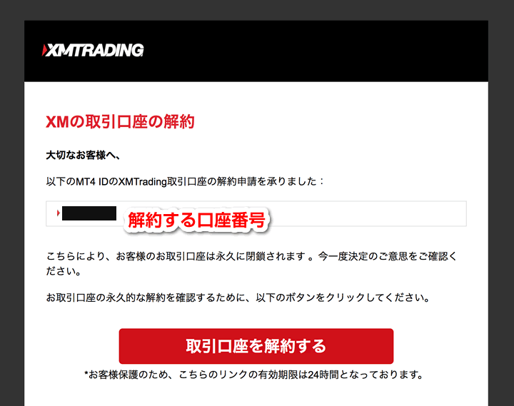 XMの解約口座の確認メール