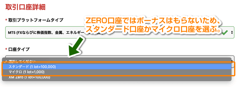 スタンダード口座かマイクロ口座を選ぶ