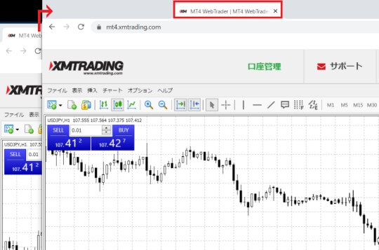 XMウェブトレーダー(WebTrader)のチャート画面