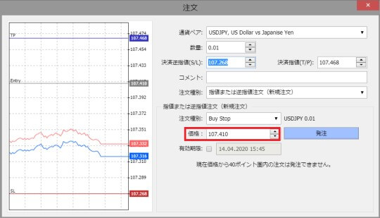 XMウェブトレーダー(WebTrader)の注文画面