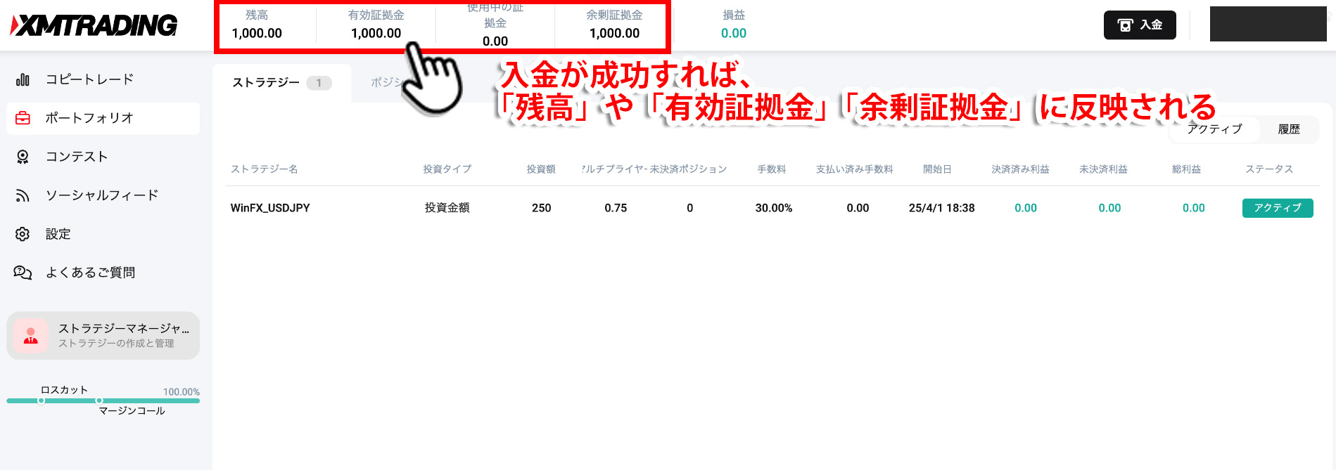 コピートレードページ「ポートフォリオ」